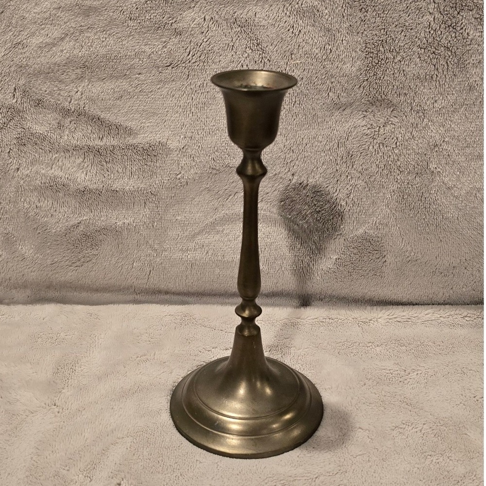 Vintage‎ Style Pewter Silver Metal Taper Candlestick Holder Round Base 7.25 Inch